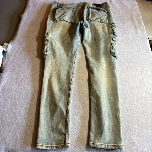 Serenade Men's Cargo Jeans‎ Size 38 Light Wash Distressed Denim Pants